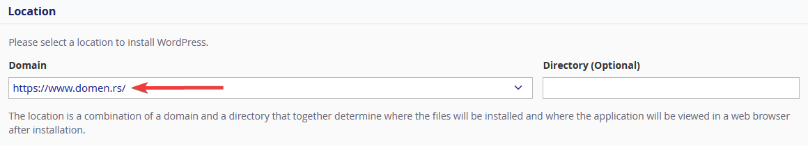 Installatron WordPress Location