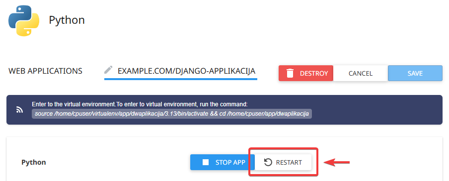 restart django app