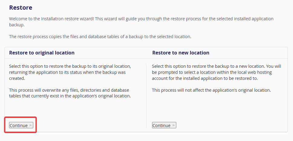 Restore to original location