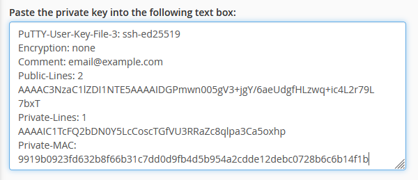 cPanel paste private key