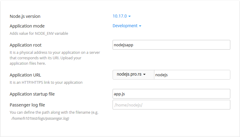 Nodejs create application form