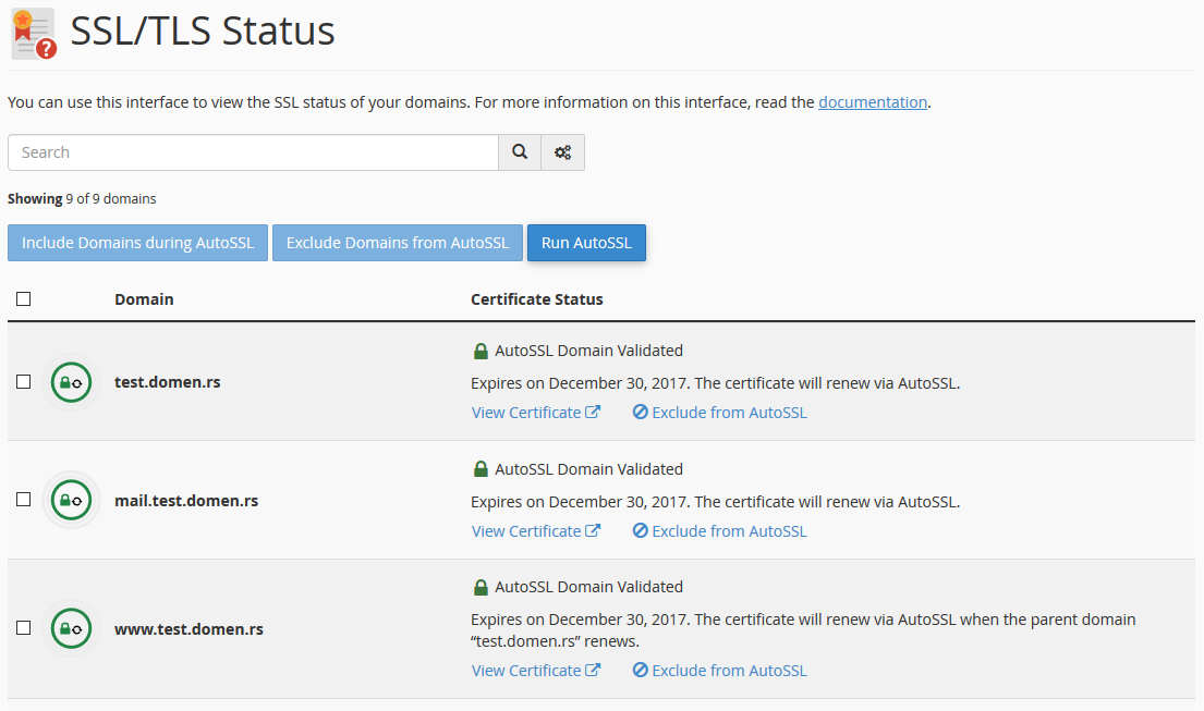 SSL/TLS lista domena