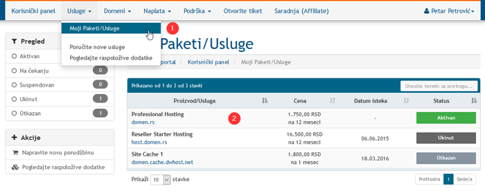 Moji paketi / Usluge