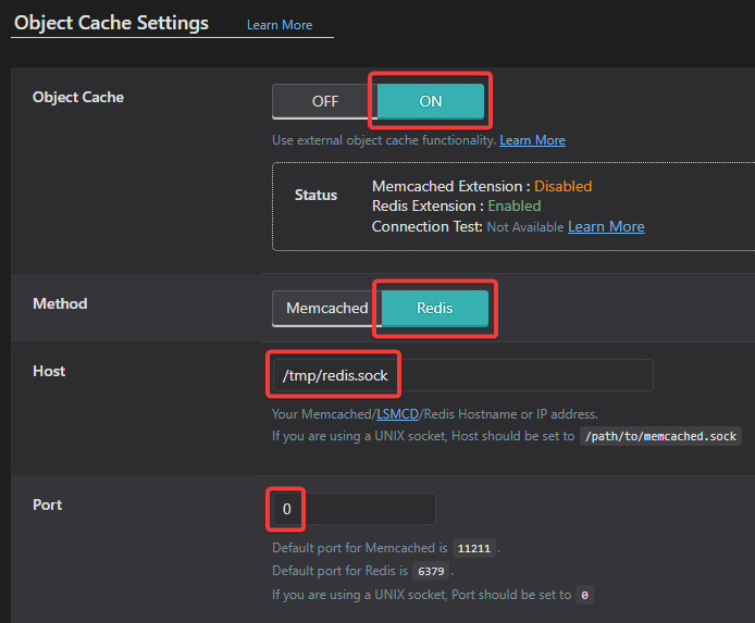 wordpress object cache settings