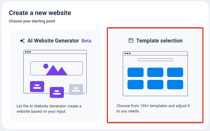 sitejet template selection