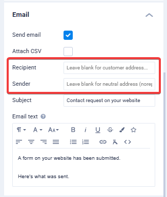 sitejet recipient sender