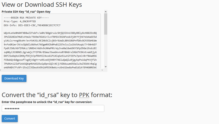 View / Download SSH Key / convert to ppk