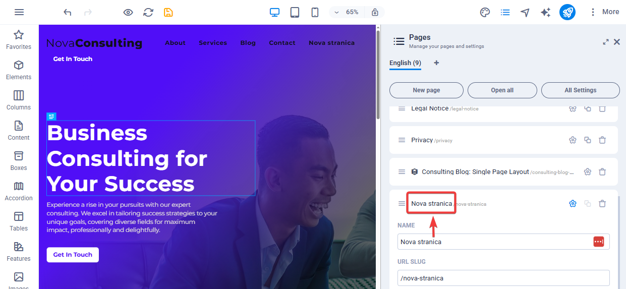 sitejet izmena nove stranice