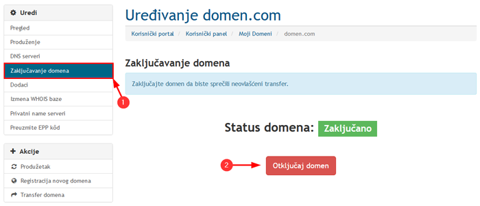 Otkljucavanje domena