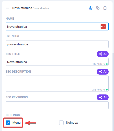 sitejet website menu
